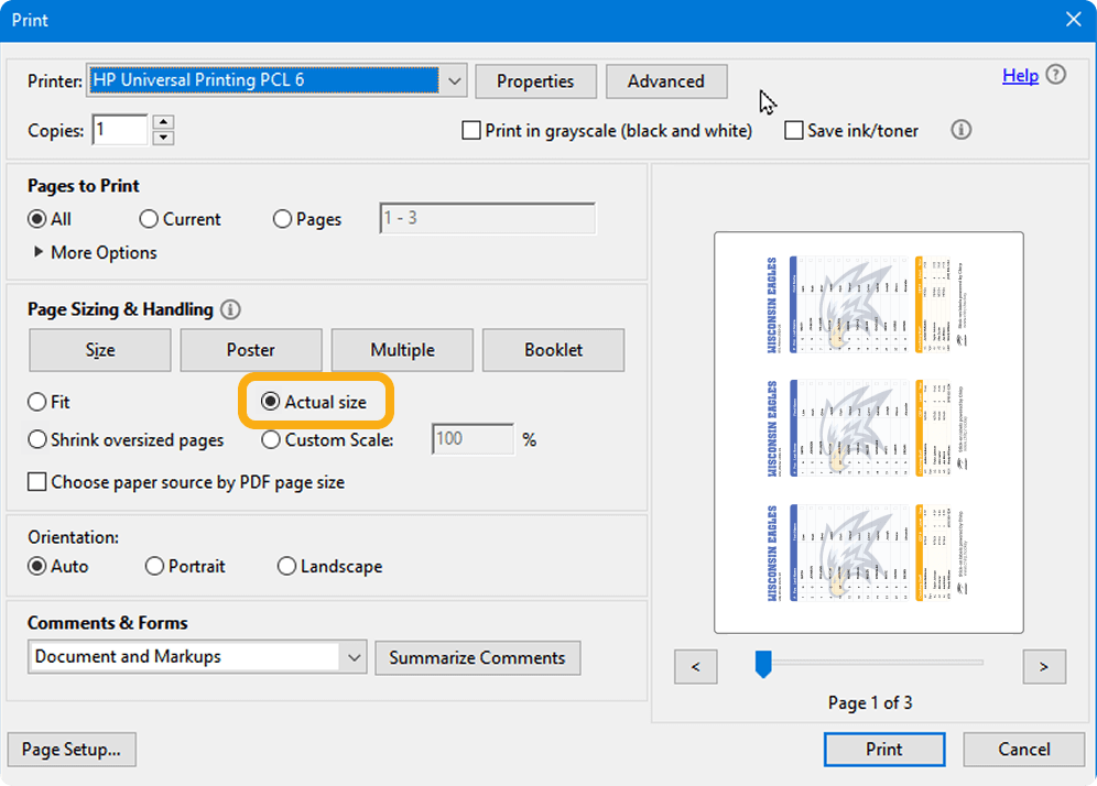 Image: Windows print settings dialogue box.