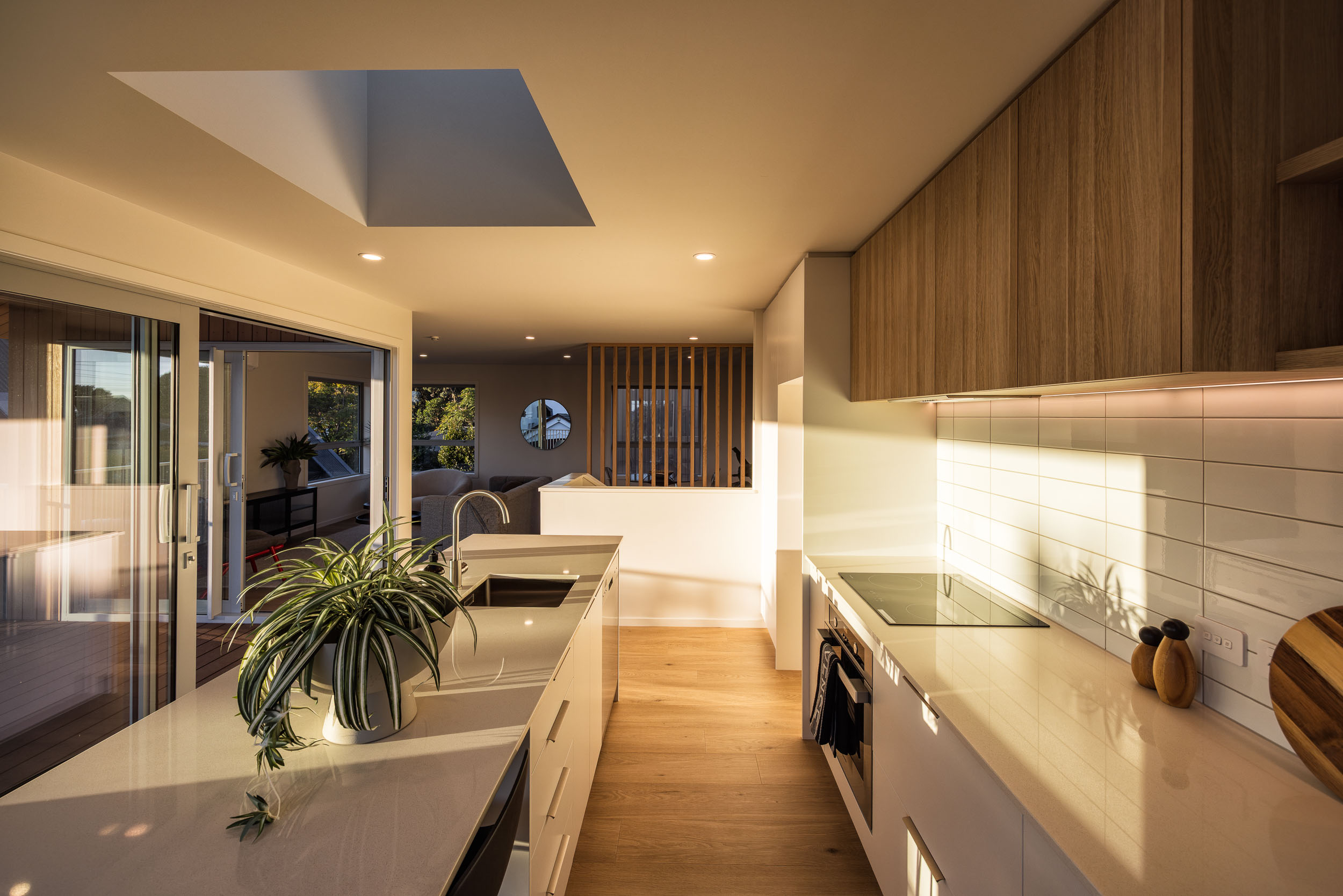 Kitchen and living area of a new Faisandier townhouse at 75 Pretoria Street, Lower Hutt