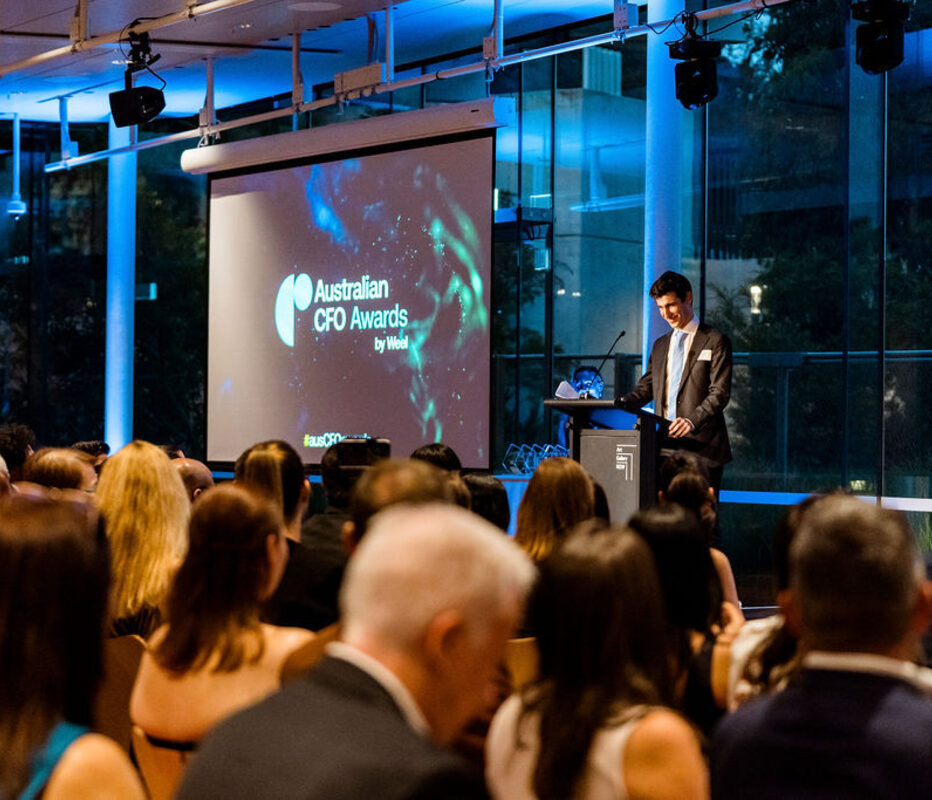 Two finance leaders at a table during the Australian CFO Awards dinner