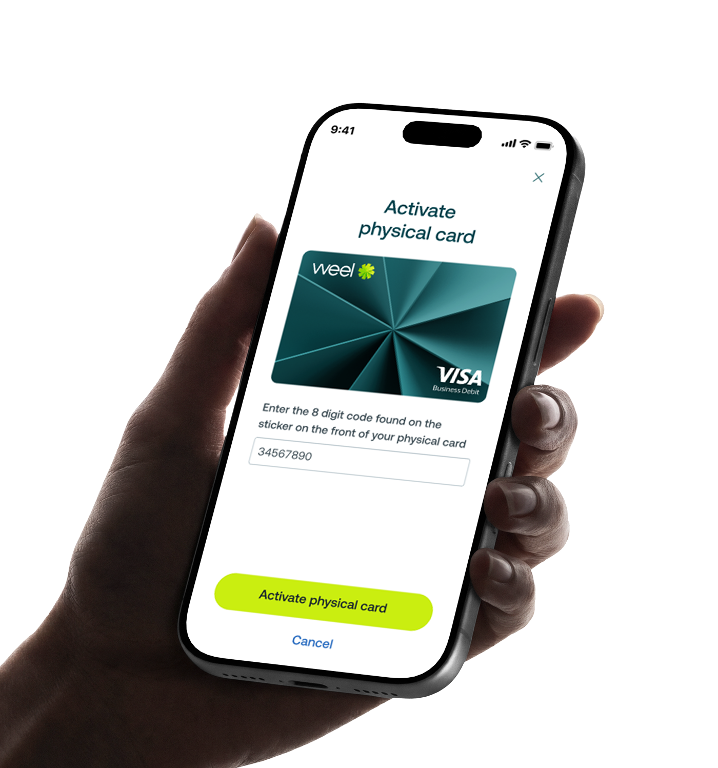 Activating a physical Weel card in the Weel mobile app