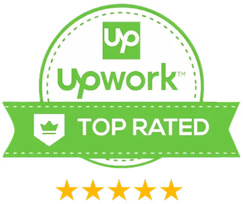 Upwork Top Rated badge with five-star rating symbolizing high client satisfaction and trusted freelance services