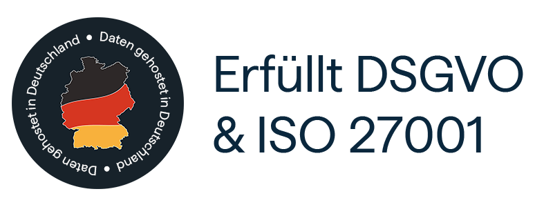 Uniqkey Badge zur Erfüllung der DSGVO und ISO 27001. Die Daten werden in Deutschland gehostet.