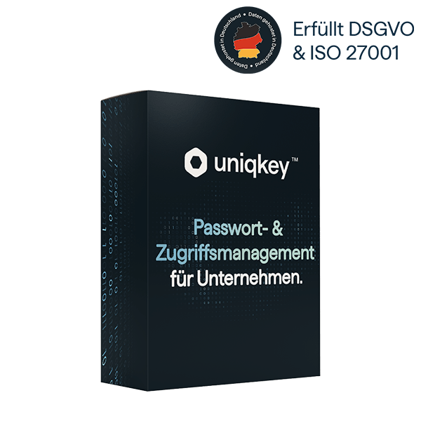 Softwarebox von Uniqkey mit Badge für Hosting in Deutschland