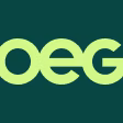 Green lowercase letters 'oeg' on a dark green background.