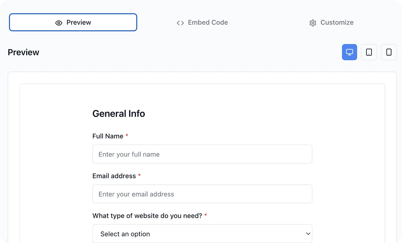 Embedding forms using html code with Formistro