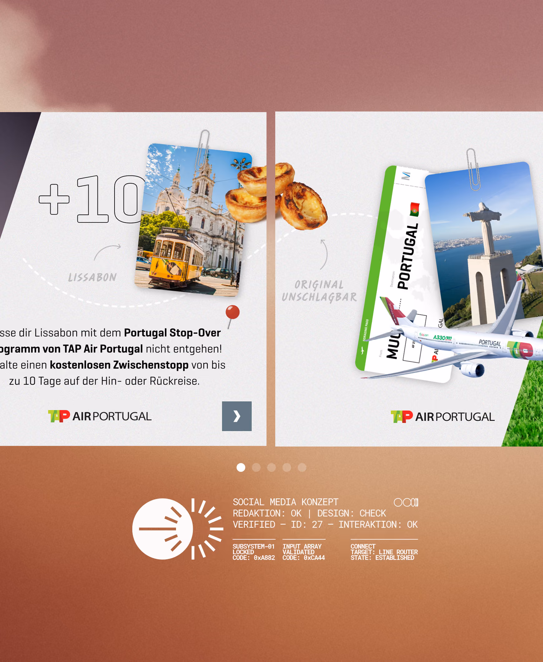 Eine Collage mit einem weichen orangen Farbverlauf im Hintergrund und 2 Instagram Slides eines Flughafen München EM 2024 Gewinnspiel.