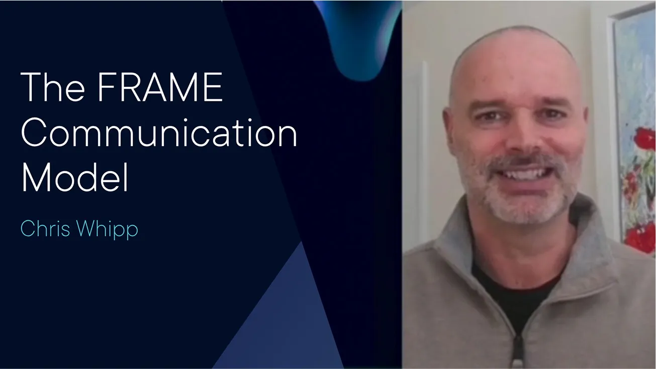 Rise presentation slide introducing FRAME Communication Model by Chris Whipp