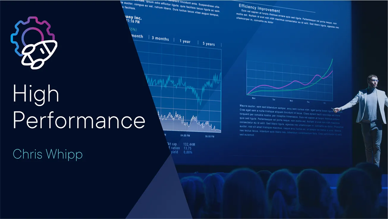 RISE presentation slide with High Performance text and Chris Whipp.