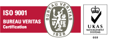 ISO 9001 Bureau Veritas Certification logo with UKAS quality systems emblem.