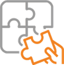 Gray puzzle with one orange piece being placed into the bottom right corner.