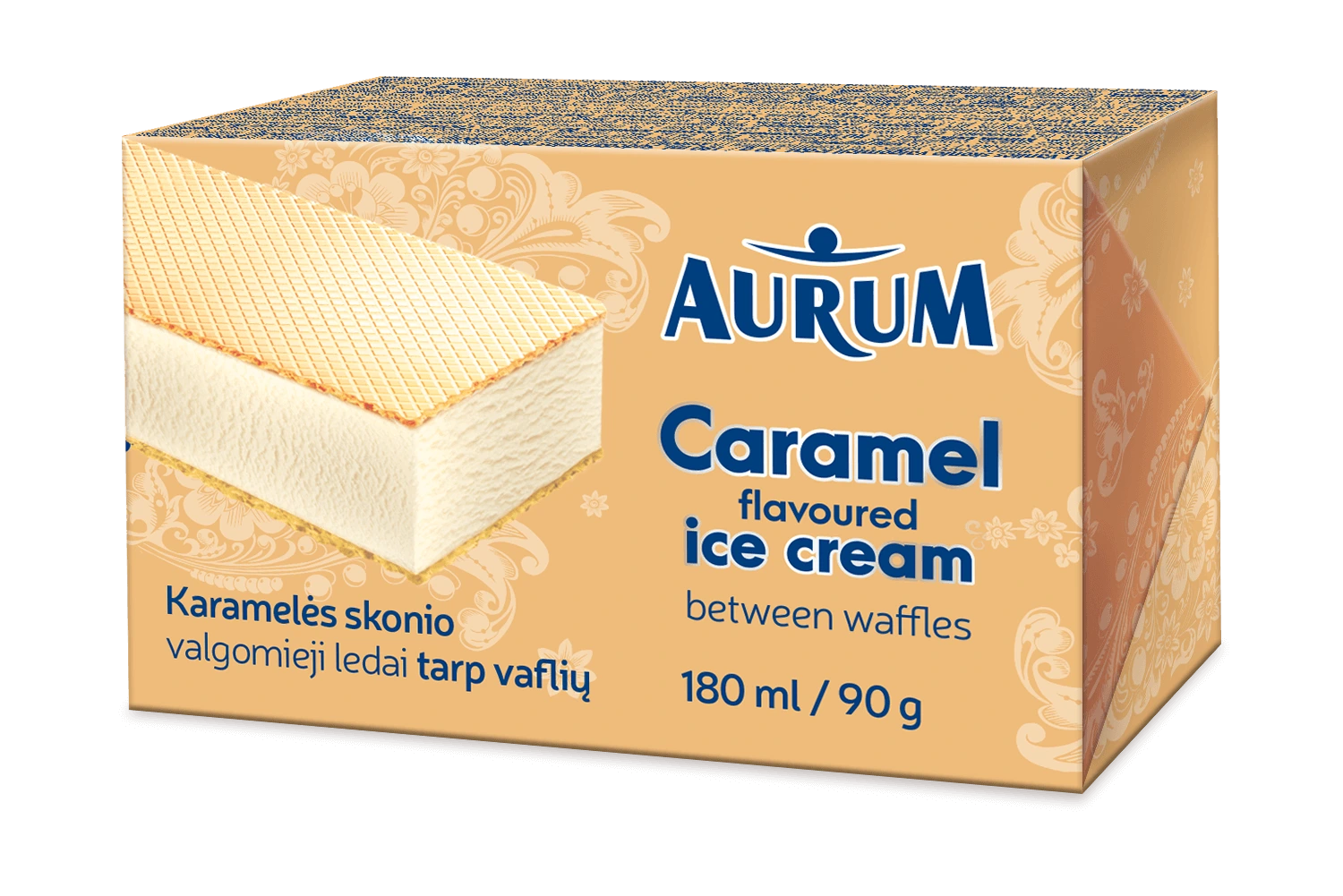Caramel ice cream sandwich packaging using printed aluminium foil laminate.