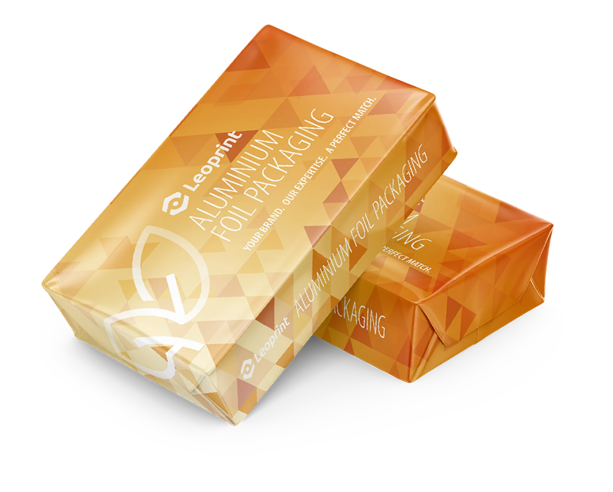 Leoprint aluminium foil butter wrap mockup, representing high-performance laminates with dead-fold properties.