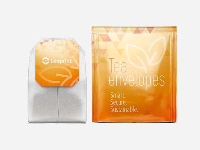 Sustainable heat-sealable paper tea envelope and hard tag mockup, engineered for seamless high-speed runnability on IMA, Teepack, and Fuso packing lines.
