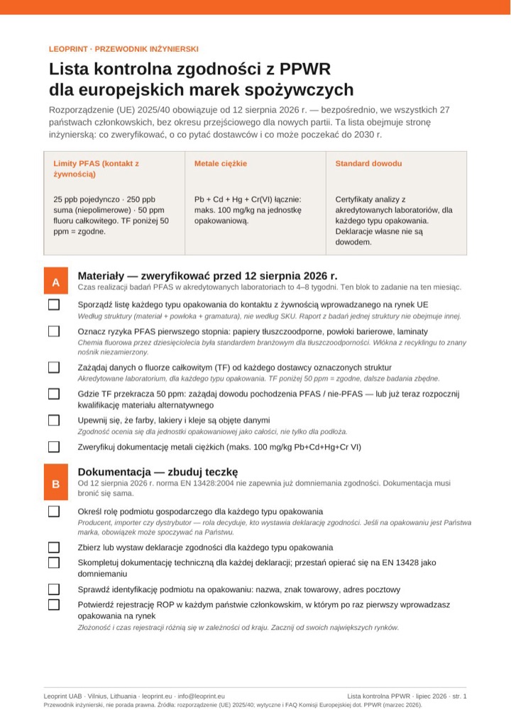 Lista kontrolna zgodności z PPWR