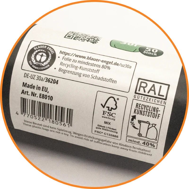 Printed self-adhesive labels on a roll