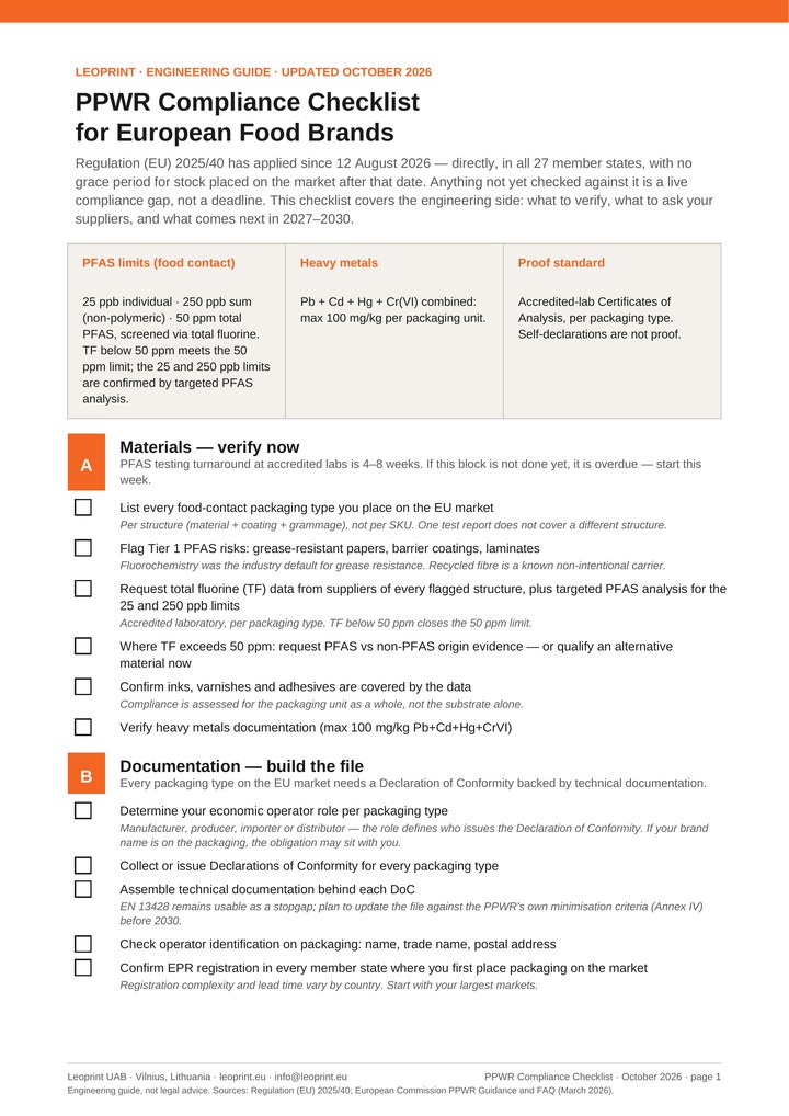 PPWR compliance checklist