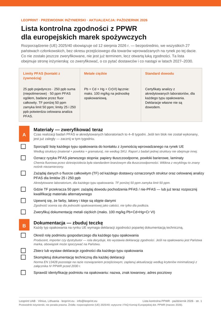 Lista kontrolna zgodności z PPWR