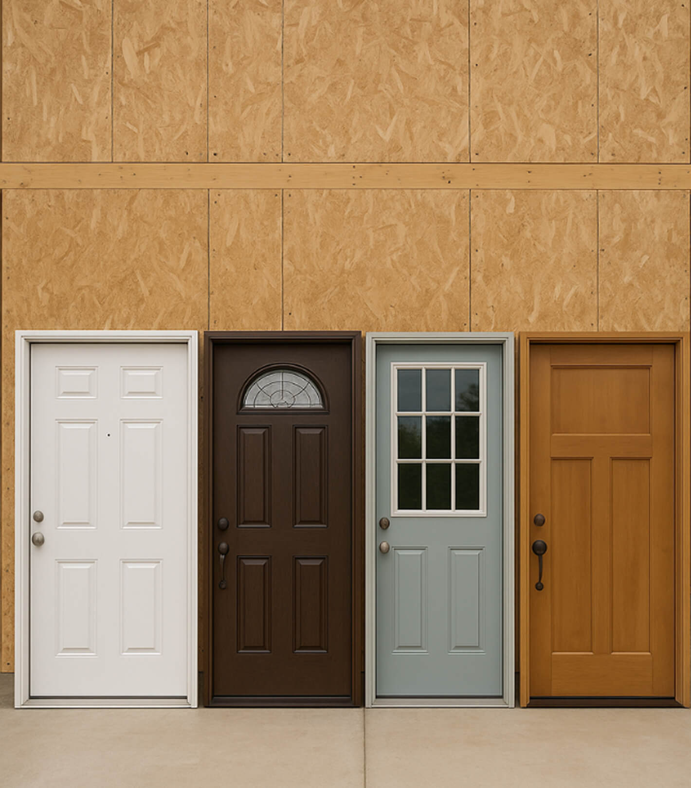Assortment of reused doors mounted for display – promoting accessibility of reclaimed materials through Enke