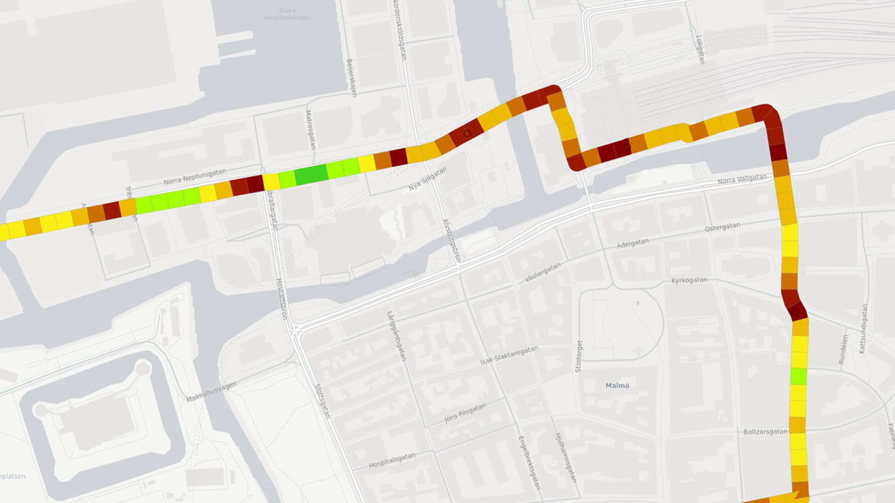Detailed transit map with highlighted path – Flowmapper pinpointing urban mobility issues