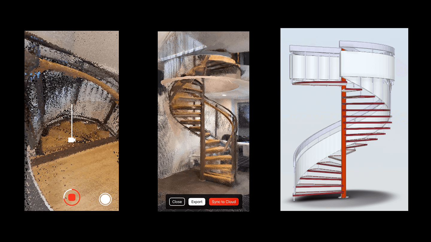 Multiple pictures of a staircase scanning by Circular Scan