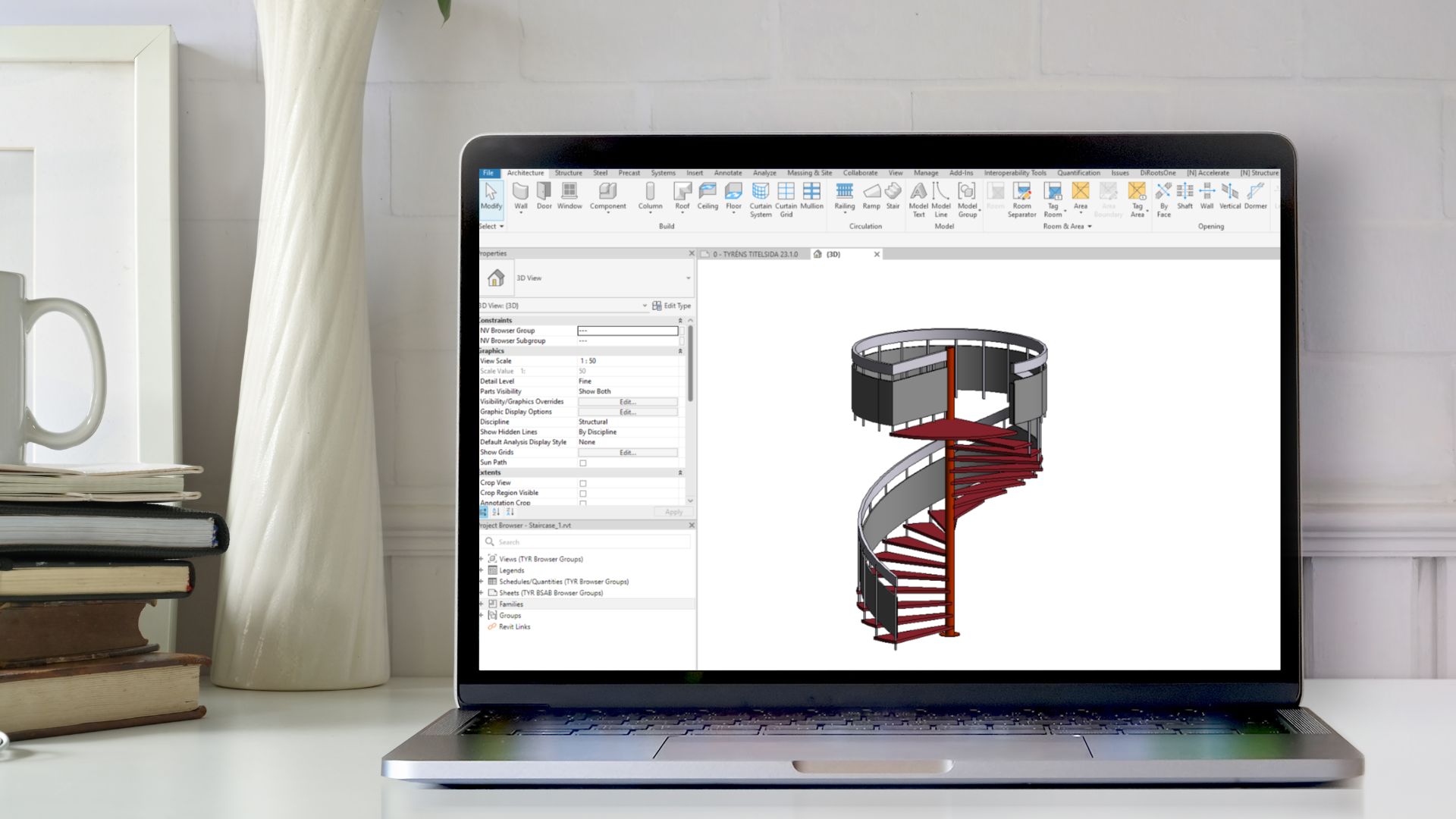 A scanning of a staircase on a laptop.
