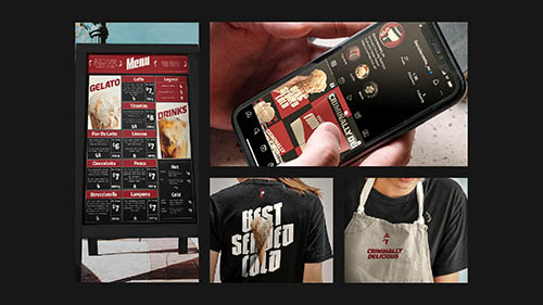 Overview of the menu, instagram profile and staff uniforms of Dolce Vendetta