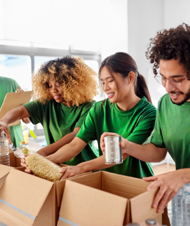 Volunteers at a nonprofit helping pass out food