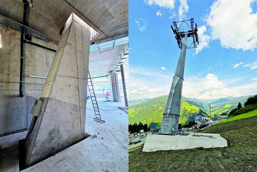 Massive Betonstütze im Inneren der Talstation