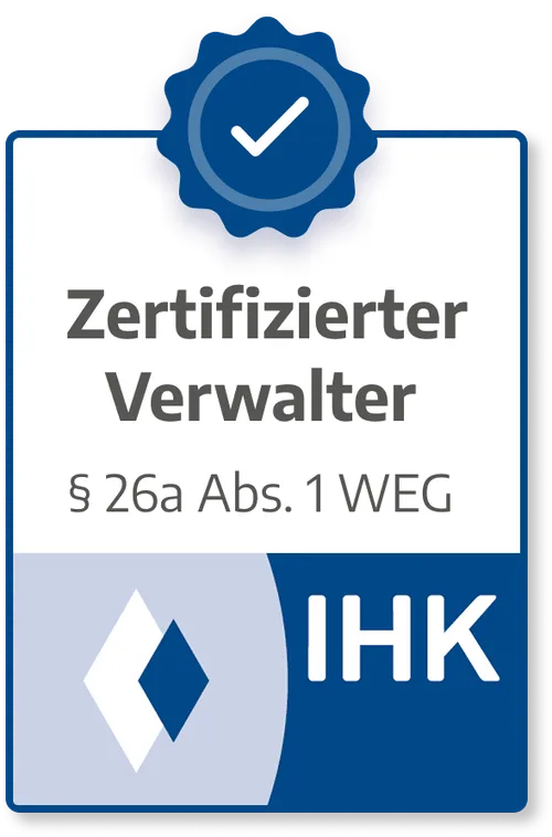 Logo des "Zertifizierter Verwalter nach § 26a Abs. 1 WEG" der IHK.