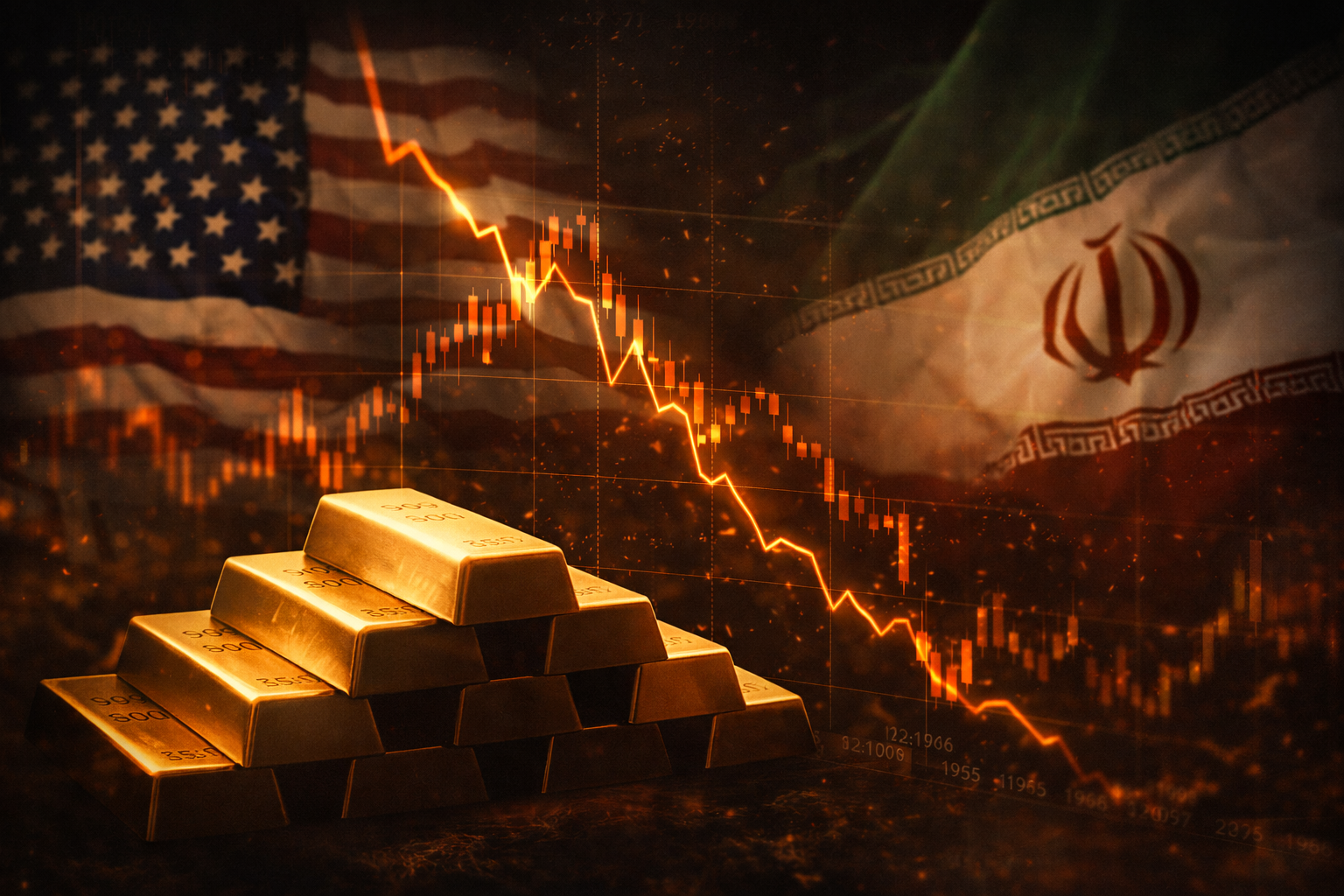 Gold price drop during geopolitical tension with market chart and volatility