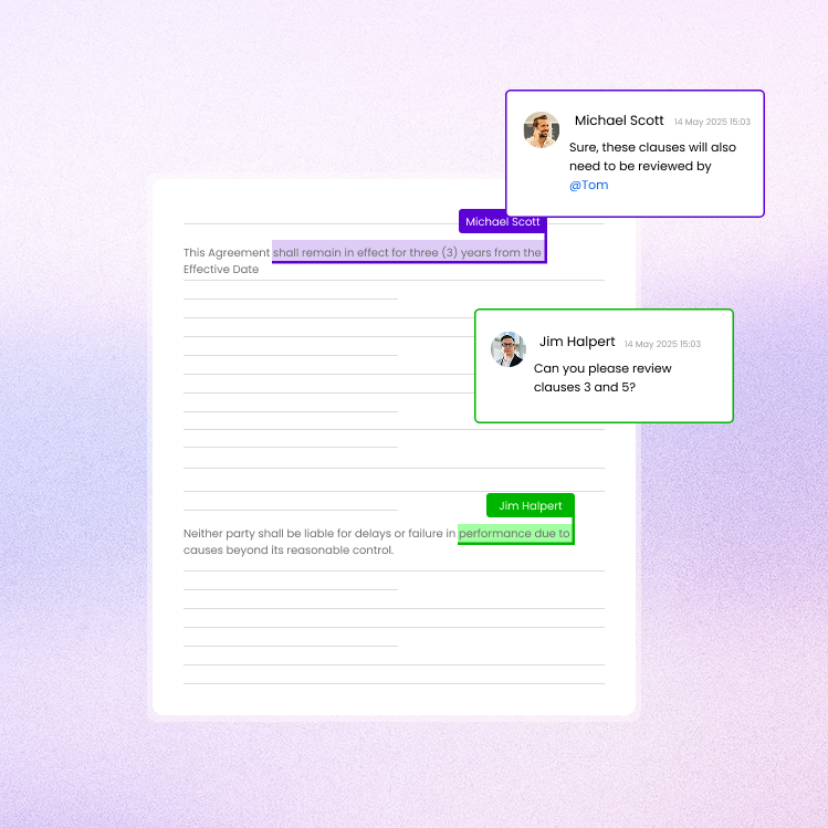 Real time collaboration in a document