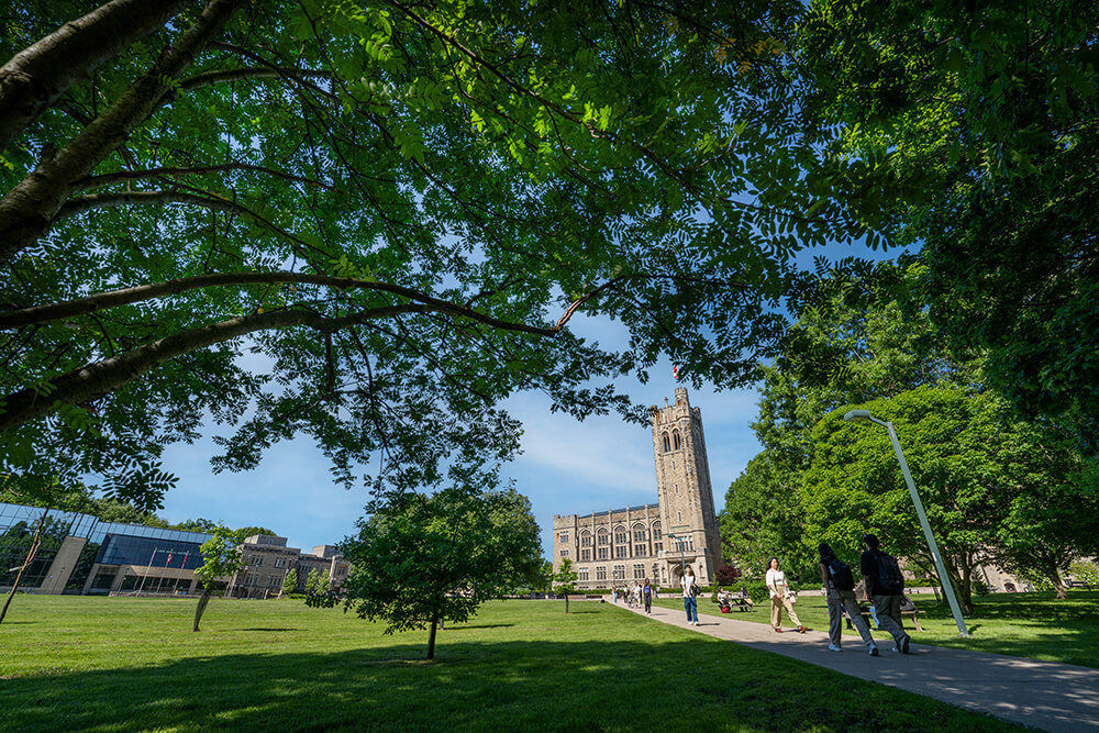 Students walking through Western University College campus.