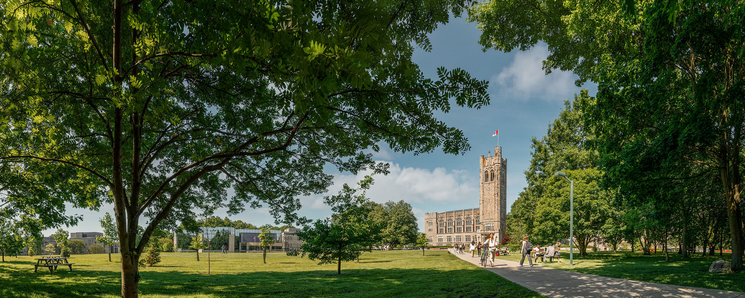 Students walking through Western University College campus.