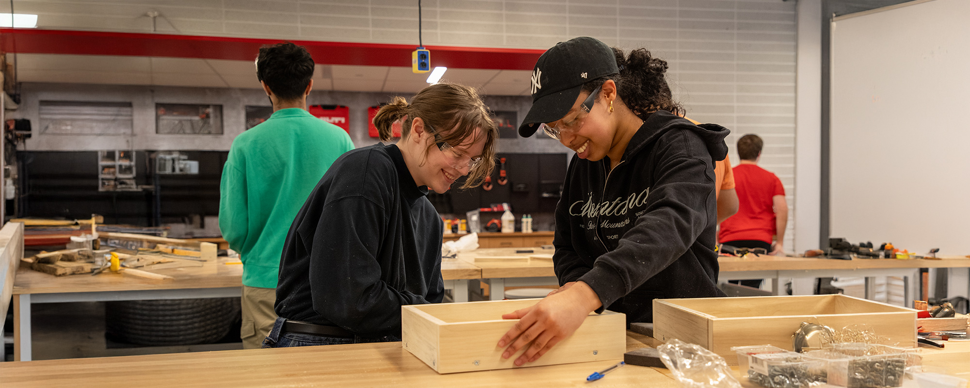 Western students in a woodshop.