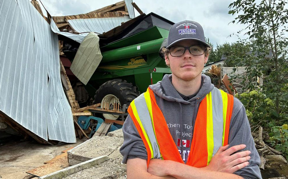 Matthew with crushed grain cart on Murray farm