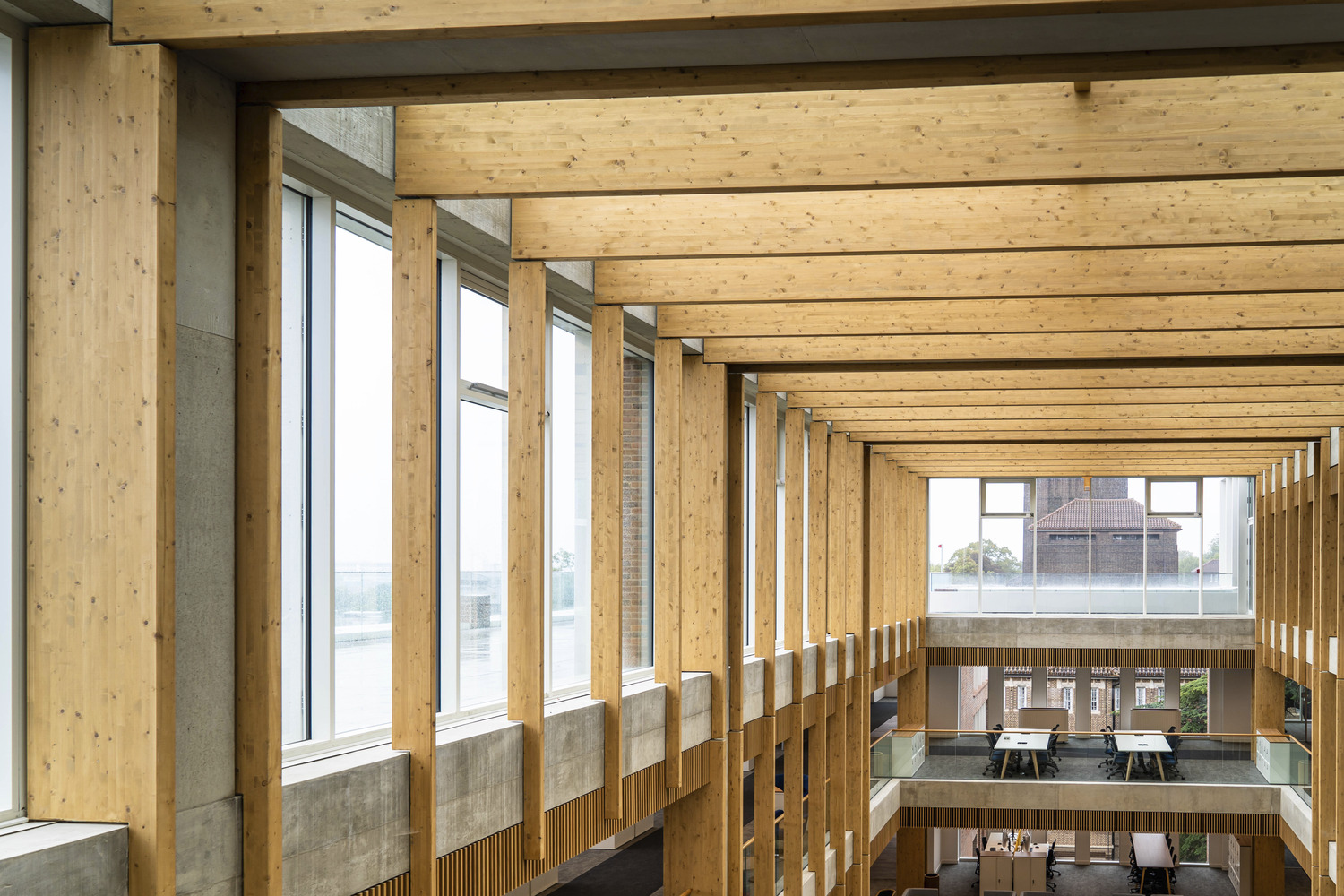 Timber-framed atrium inside the Salvation Army headquarters at Denmark Hill