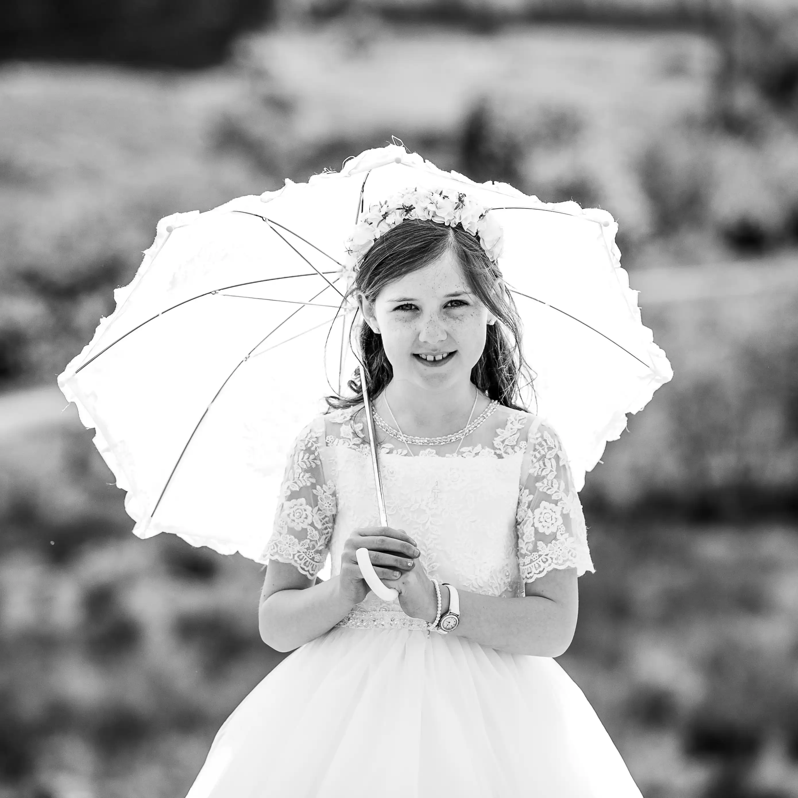 Little girl smiling on her communion day
