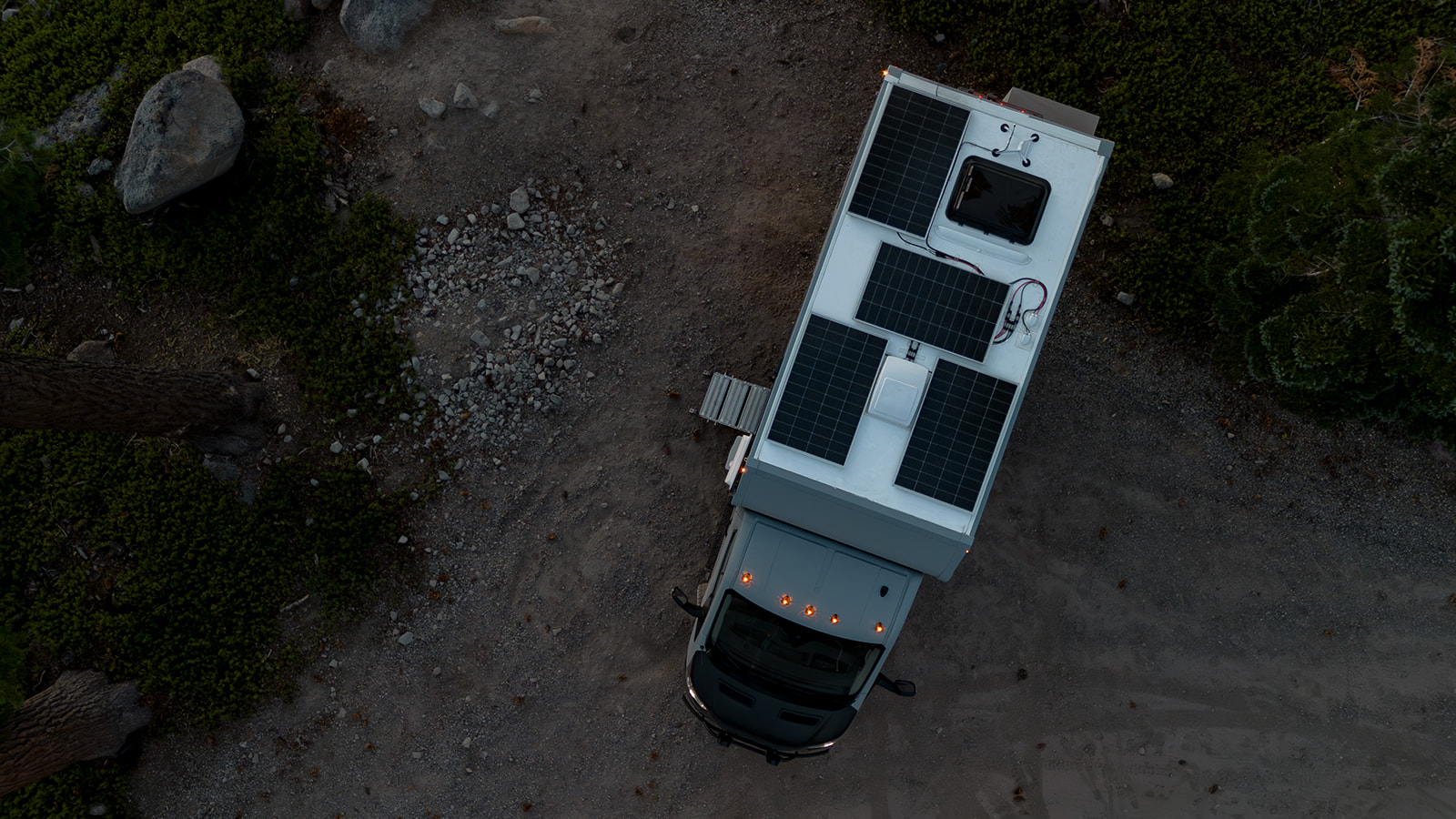 Aerial view of the AEONrv rooftop solar array