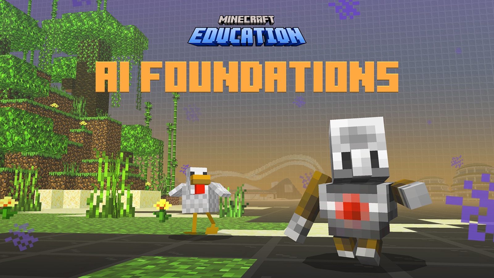 Students exploring AI concepts inside Minecraft Education