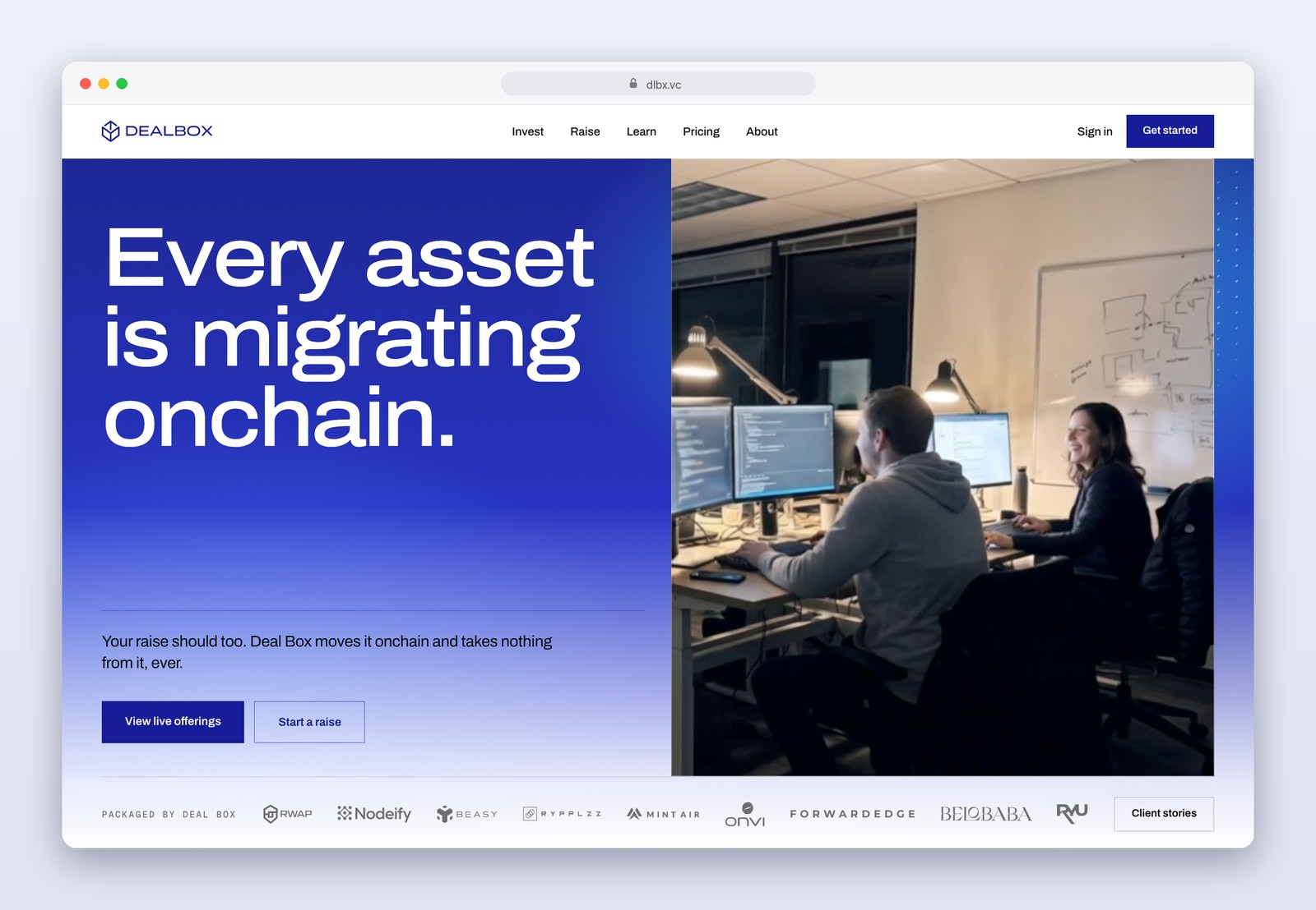 The new Deal Box homepage: Every asset is migrating onchain.