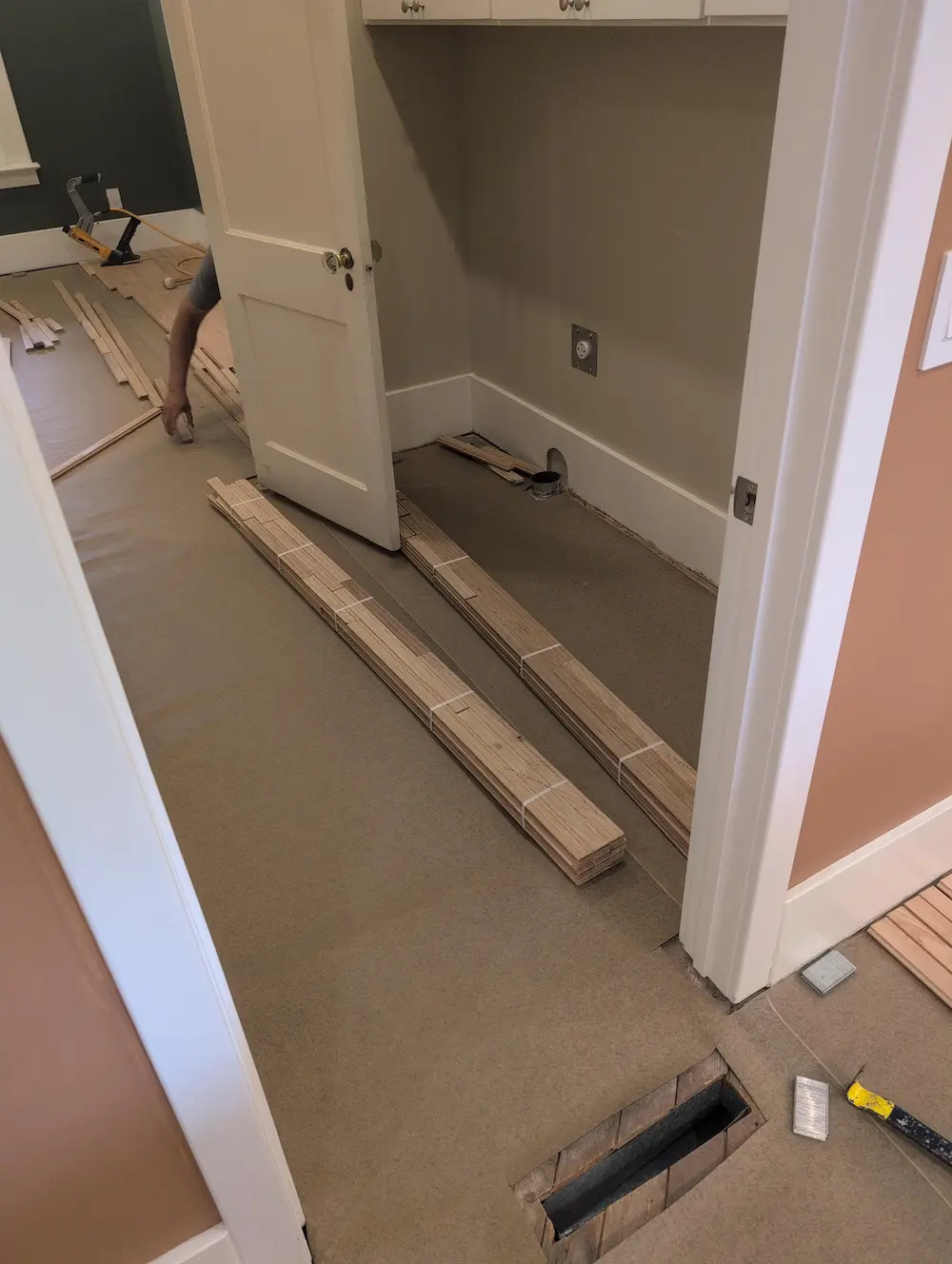 walk in closet before hardwood restoration
