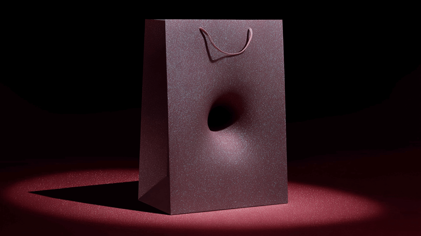 Close-up of a shopping bag with a hole representing the false security of custom e-commerce development.
