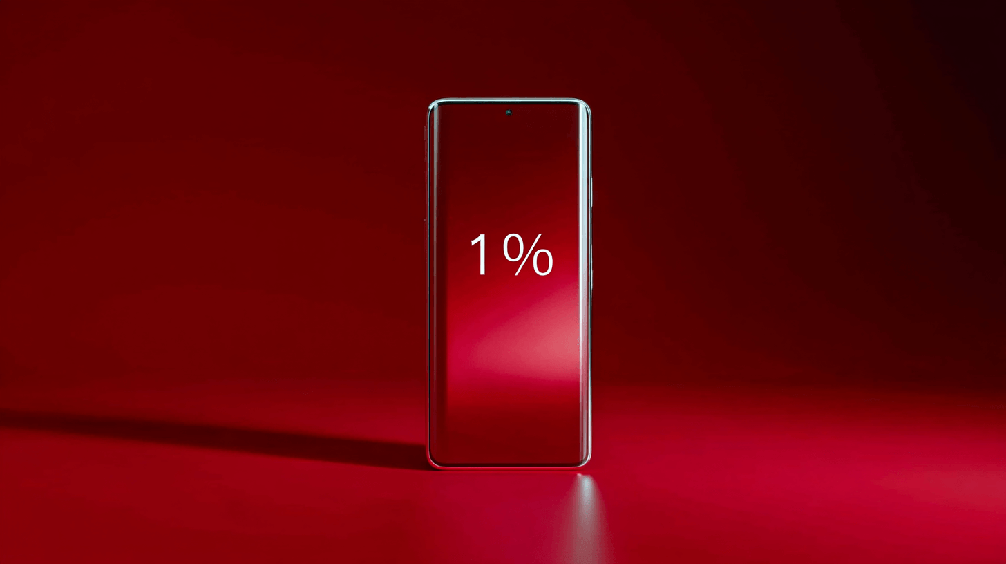 Smartphone screen stuck at 1%, showing stalled progress during onboarding.