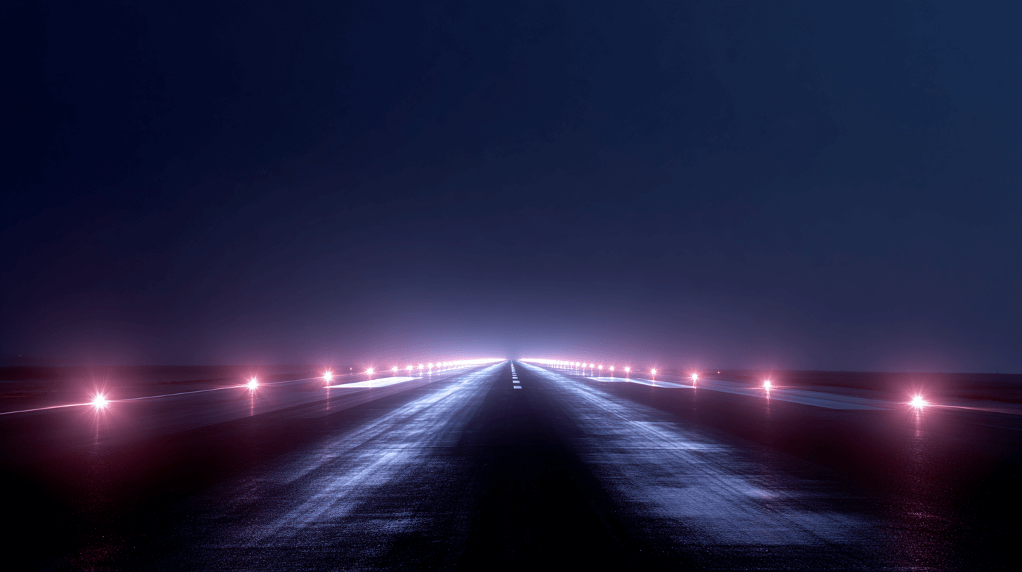 Night runway illuminated, representing SaaS growth runway and burn rate.