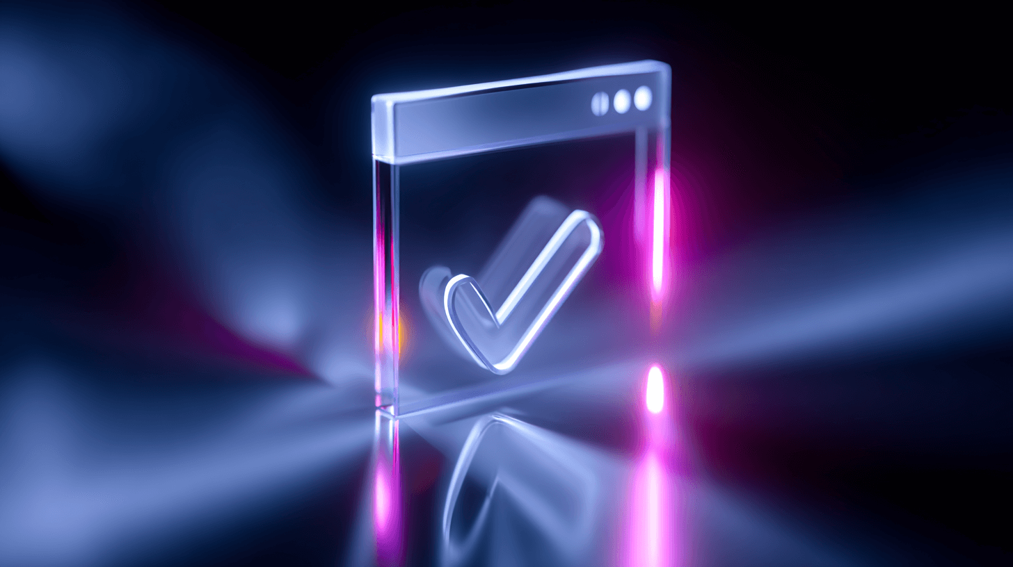 Browser window checkmark showing page-outcome focus for a B2B SEO agency.