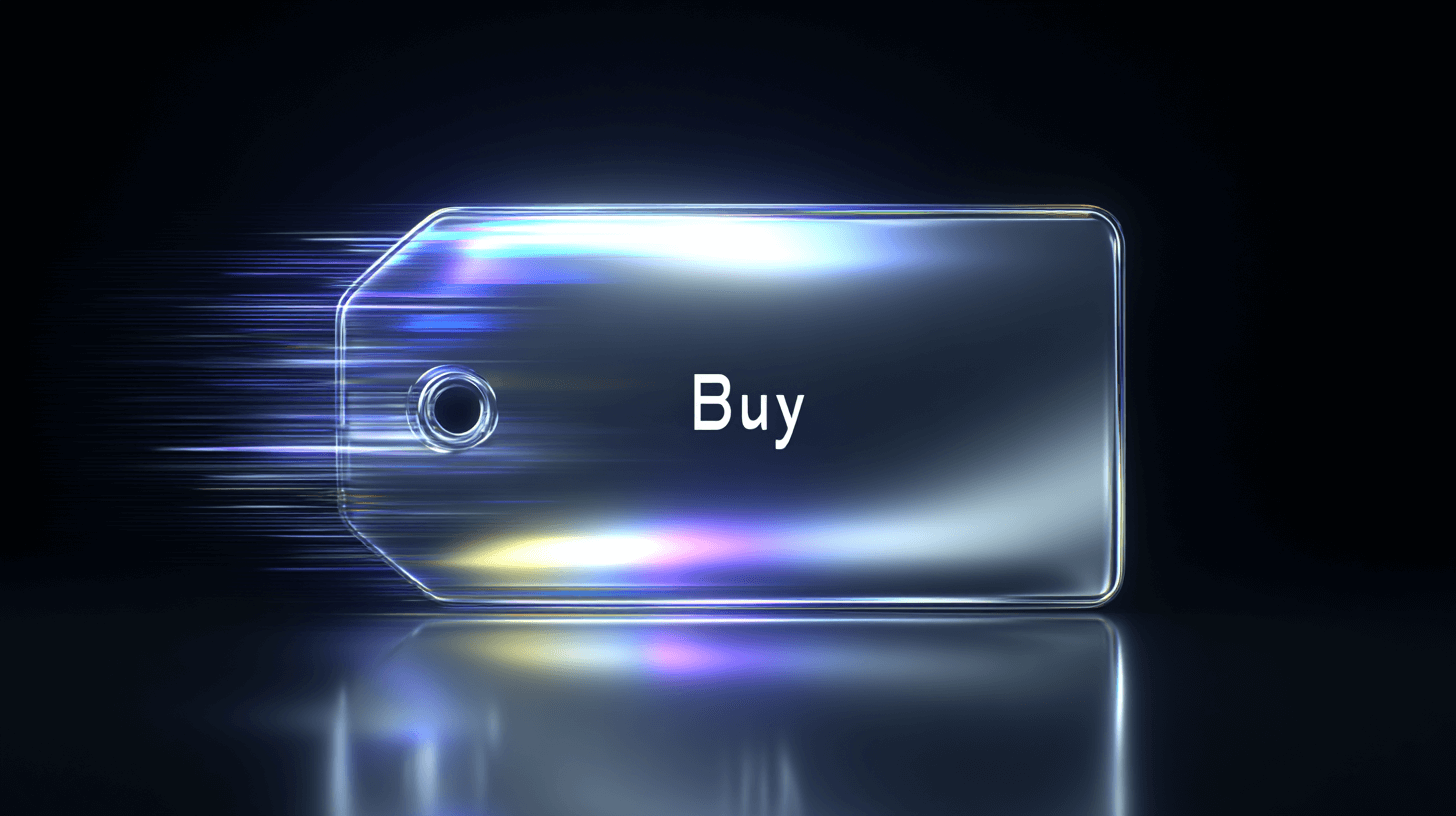 Sleek “Buy” tag icon, hinting at decision-page focus and action.