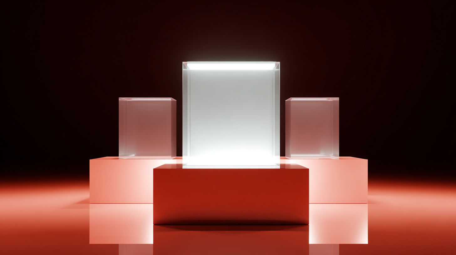 Glowing glass podium on red surface symbolizing top-performing category page.
