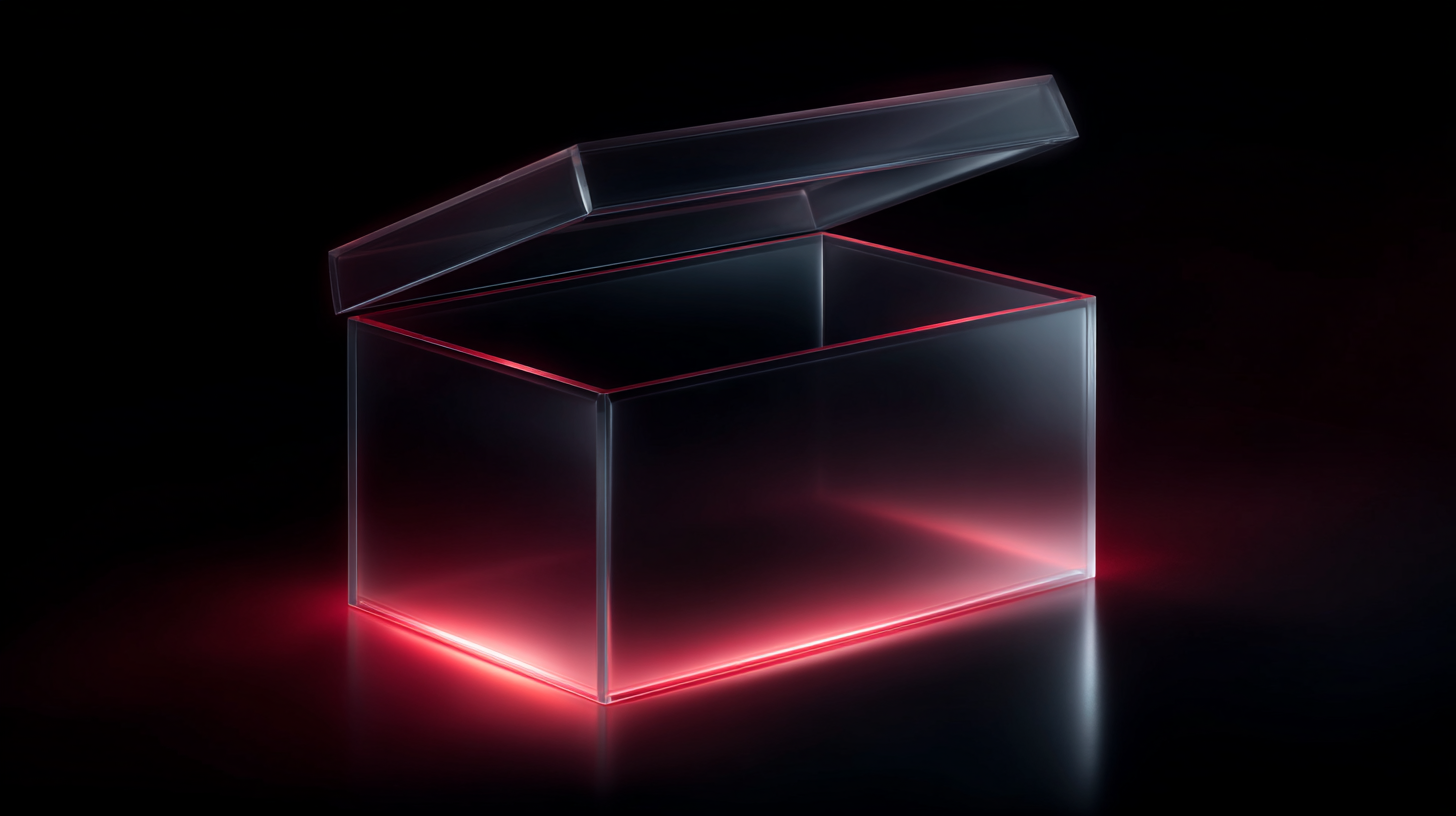 Open glass box glowing from the inside, symbolizing a digital preview revealed.