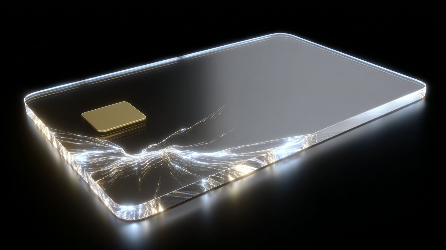 Cracked glass credit card representing checkout failures and revenue leaks.