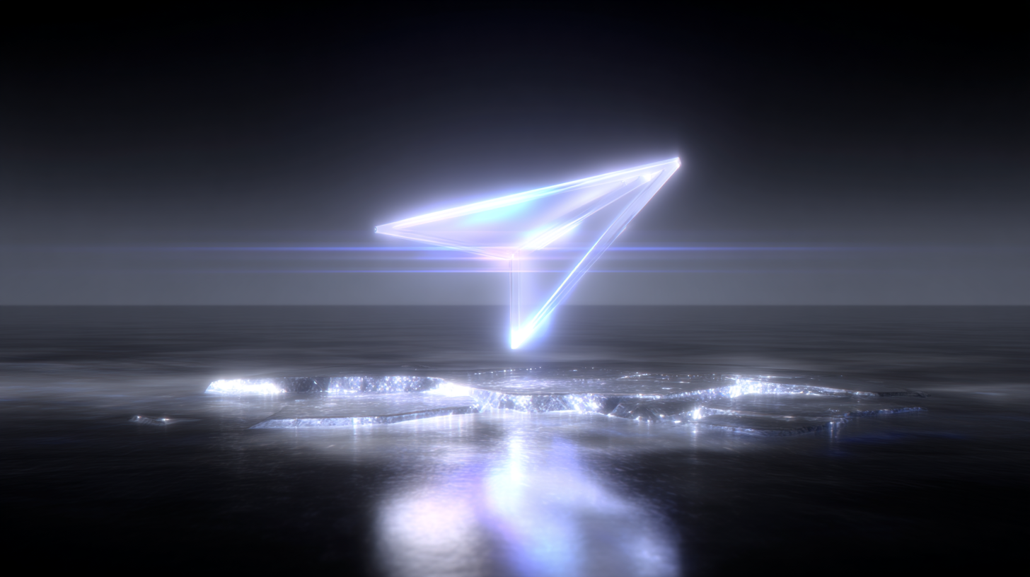 Glass cursor-shaped icon touching a reflective surface, symbolizing fragile user paths and unstable funnel clicks.